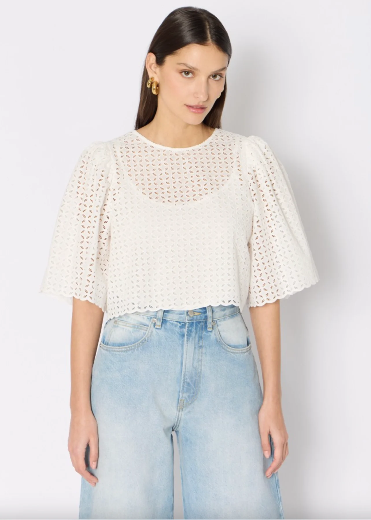 TOP BRODE MANCHES 3/4 COL ROND
