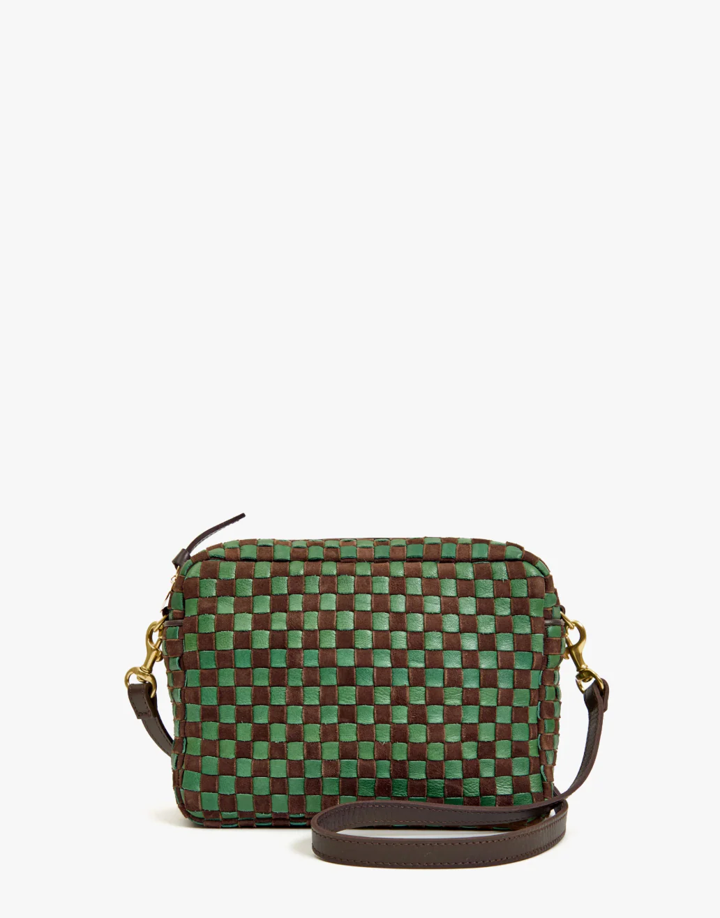 MIDI SAC LEATHER & SUEDE WOVEN CHECKER DEEP PINE/CHOCOLATE - Image 3
