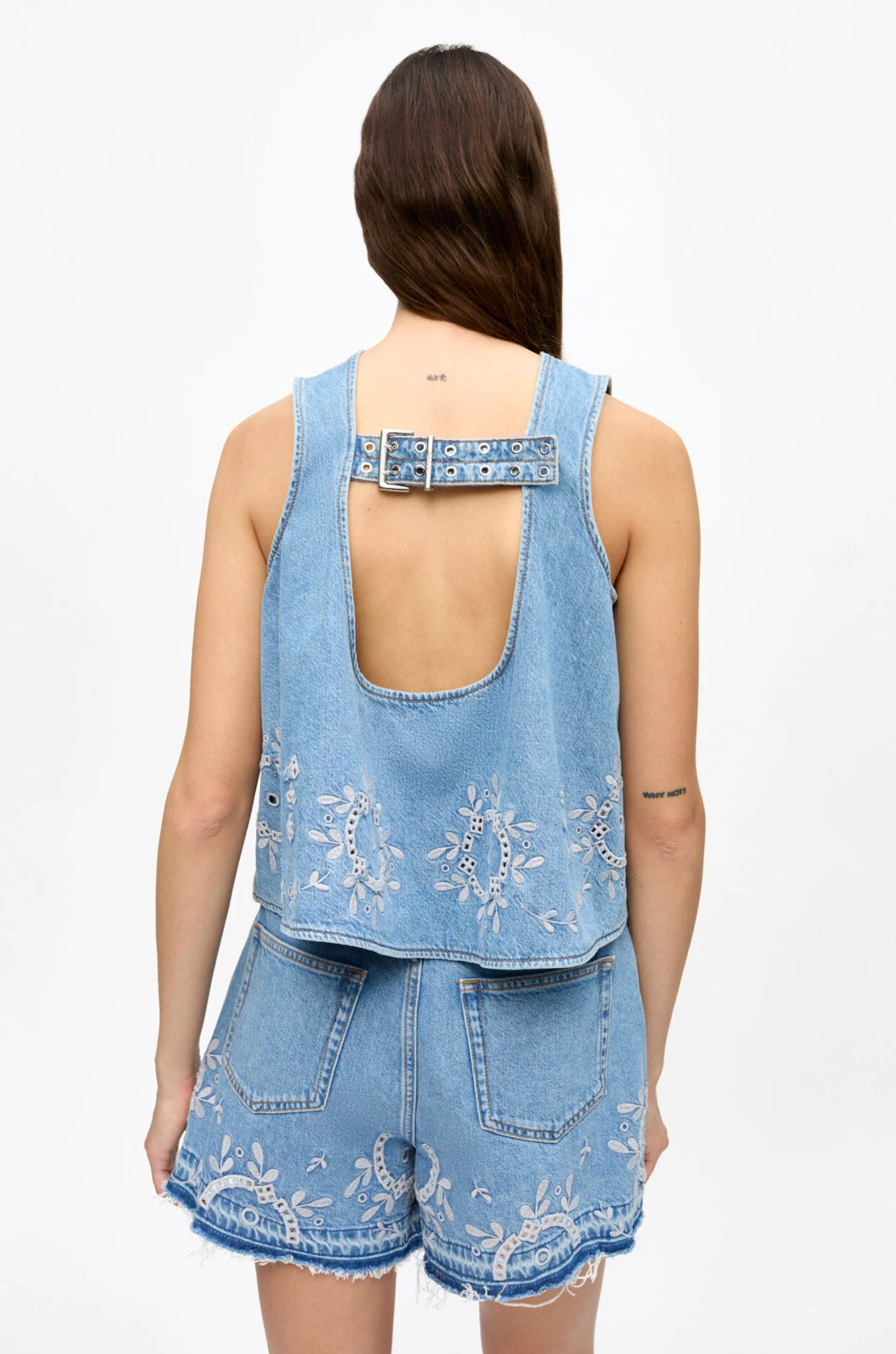 BRODERIE ANGLAISE DENIM TOP - Image 2