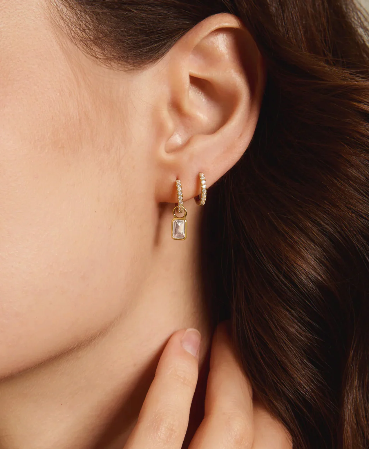 CLASSIC CZ HUGGIE EARRINGS YELLOW - Image 2