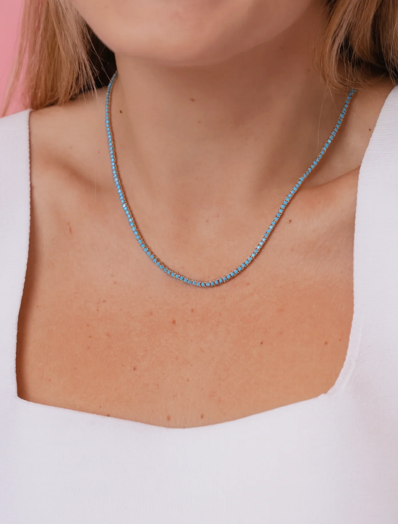 TURQUOISE TENIS NECKLACE 16" - Image 3