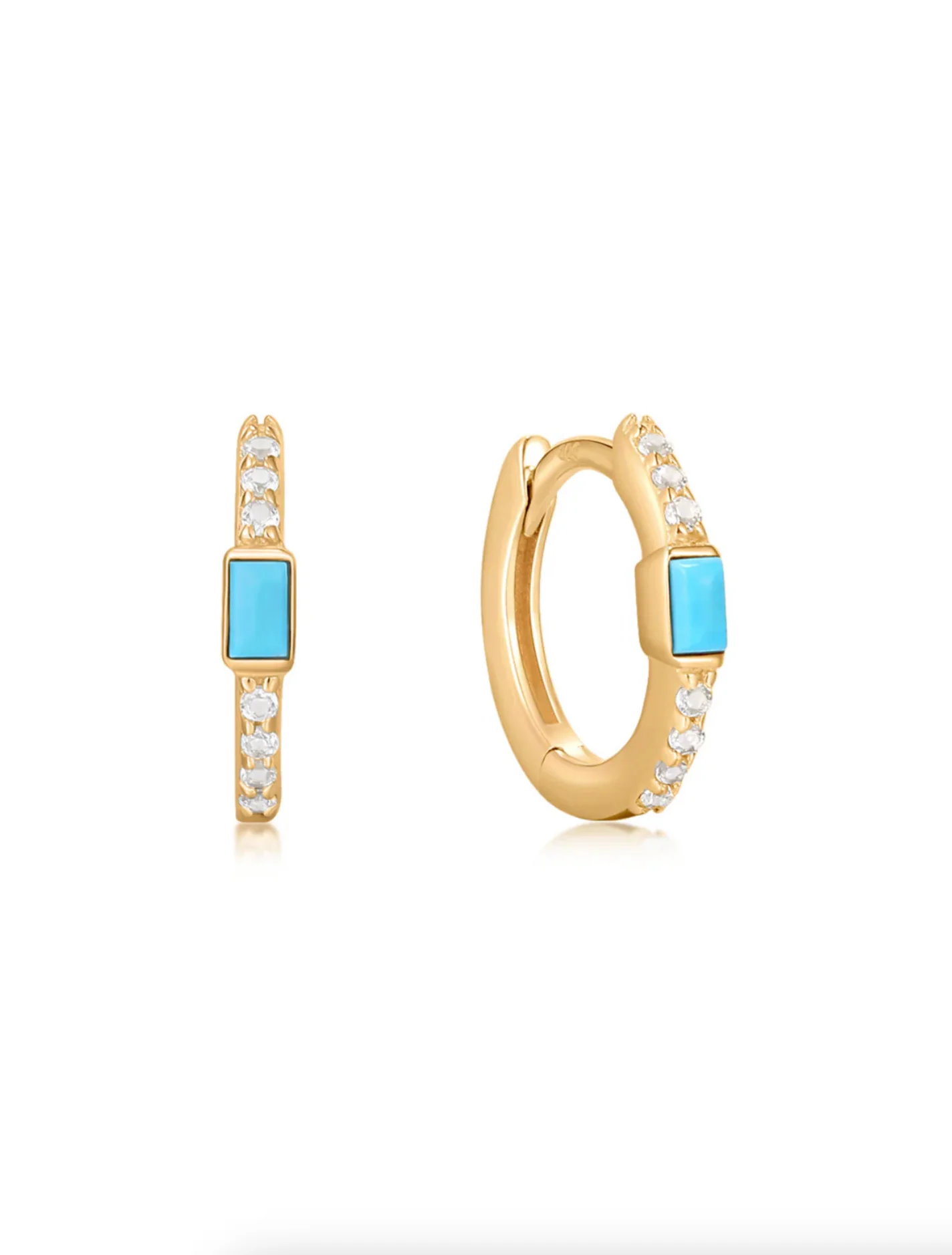 DAISY TURQUOISE & WHITE TOPAZ HUGGIE EARRINGS - Image 2