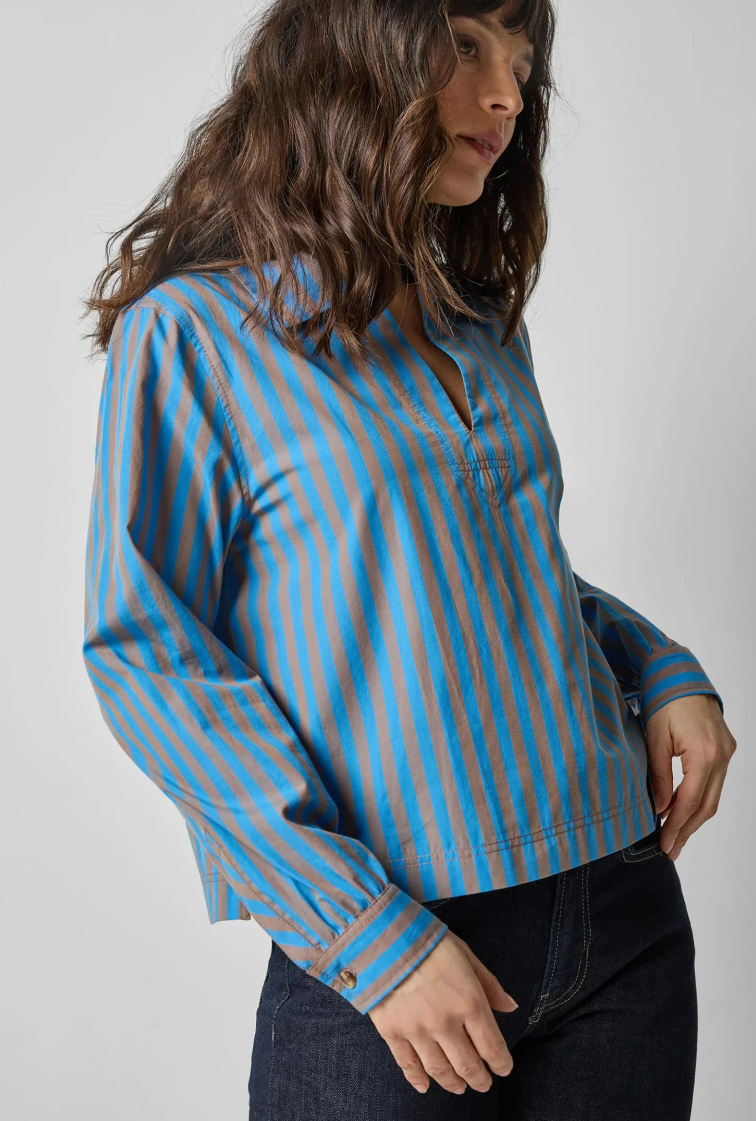 STRIPED SPLIT NECK COLLARED SHIRT - Image 2