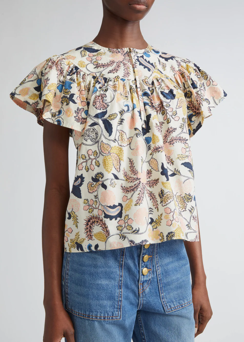 PERLINE FLUTTER SLEEVE BLOUSE