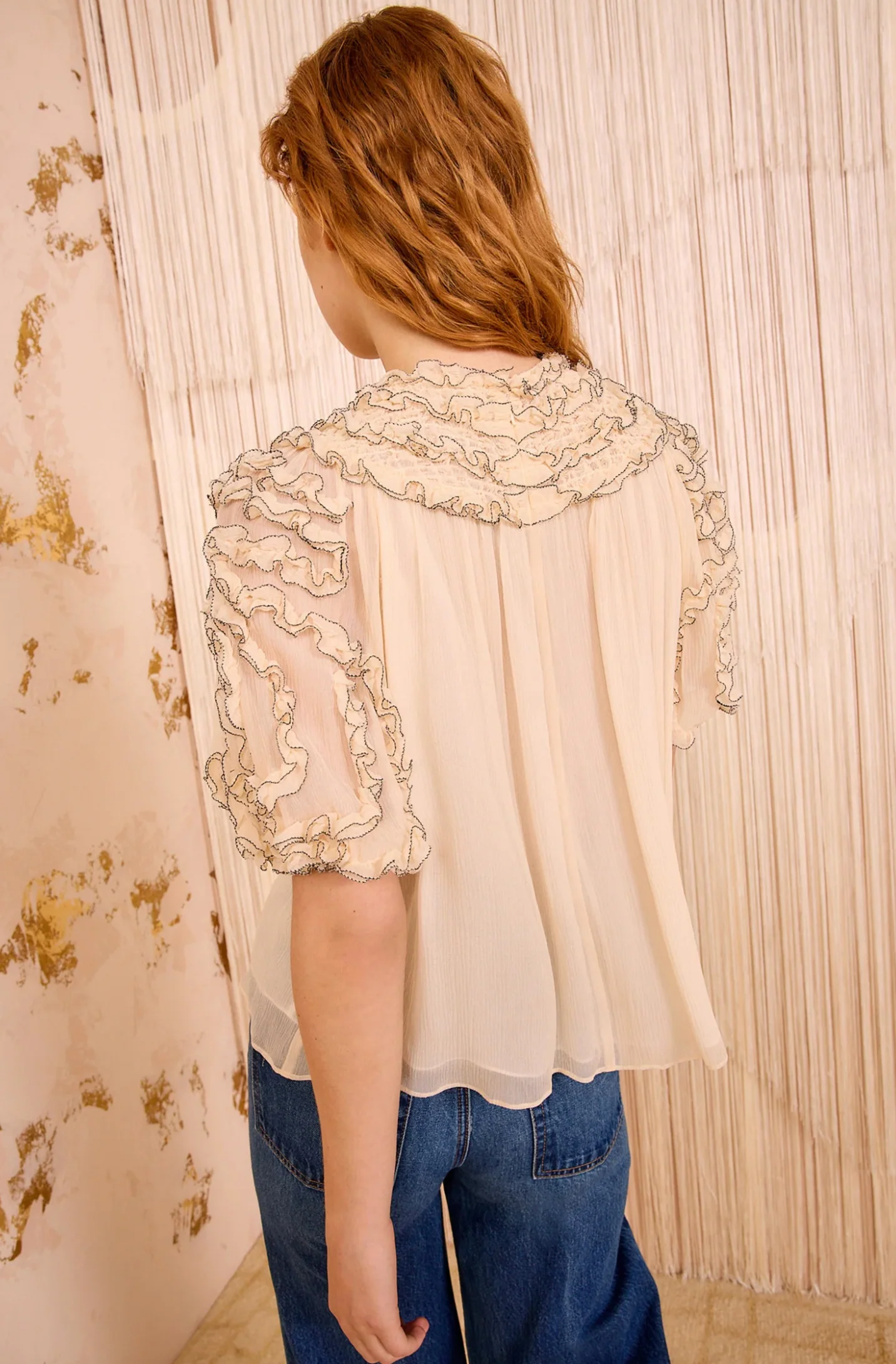 ISOLDA SILK SMOCKED BLOUSE - Image 4