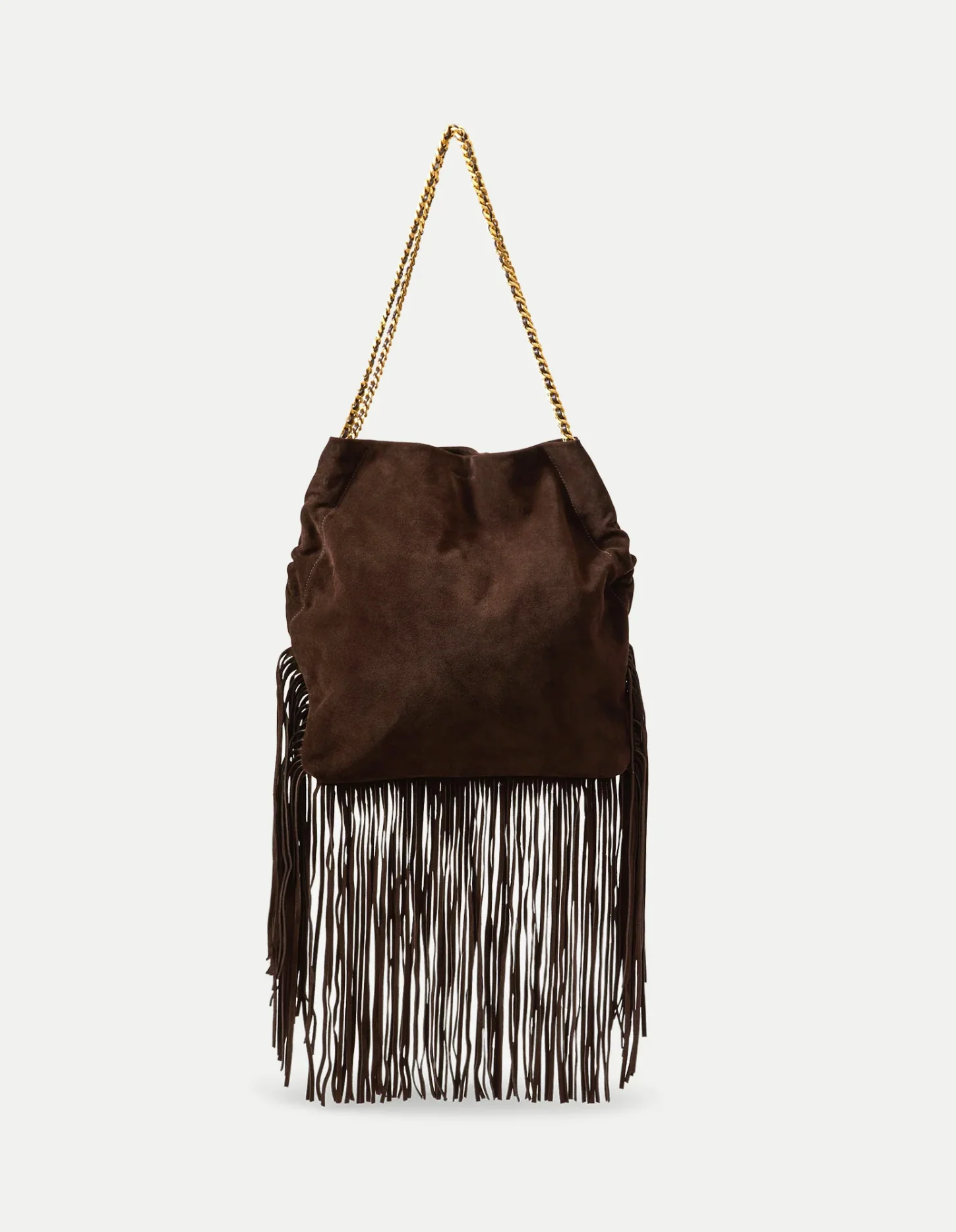LARGE SUEDE FRINGE SLOUCH SHOULDER BAG ESPRESSO - Image 3