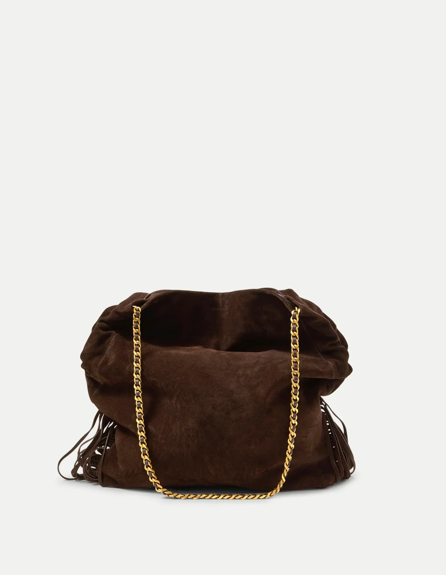 LARGE SUEDE FRINGE SLOUCH SHOULDER BAG ESPRESSO - Image 4