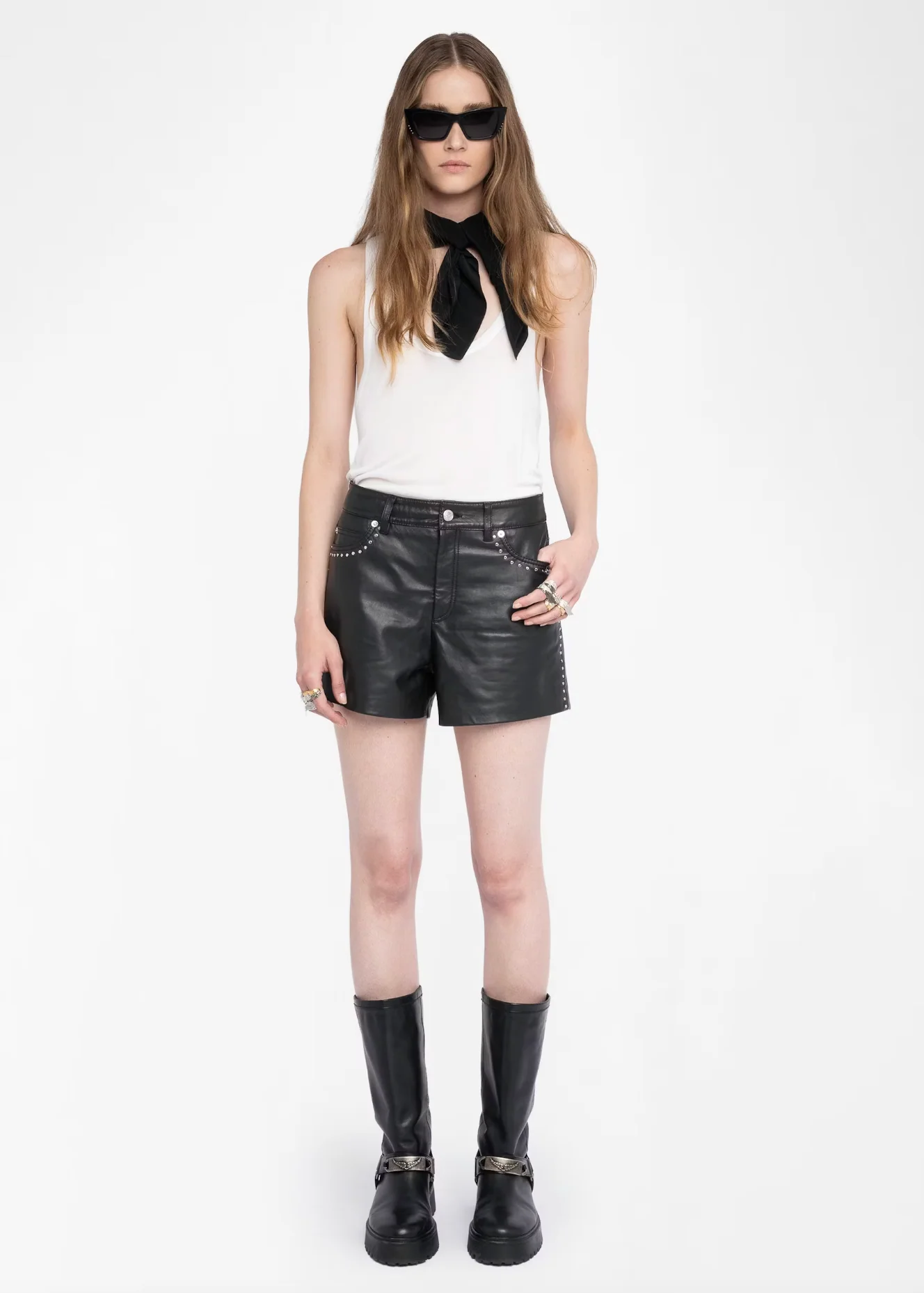 LEATHER STUDDED SHORTS